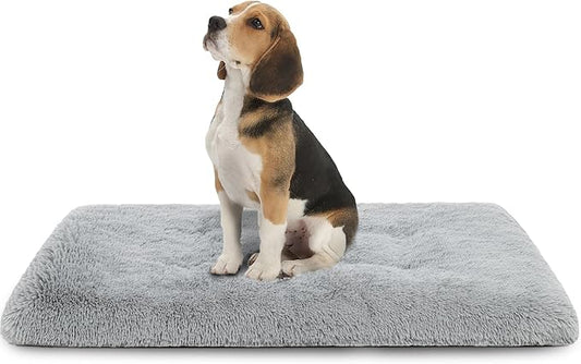 Dog Crate Pad Ultra Soft Dog Bed Mat Washable Pet Kennel Bed with Non-Slip Bottom Fluffy Plush Sleeping Mat for Large Medium Small Dogs, 35 x 22 Inch,Light Grey