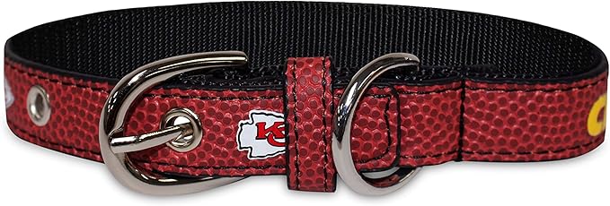 Pets First Tough Leather Pet Collar NFL Kansas City Chiefs Premium Dog Collar, Limited Edition, Best & Strongest Heavy-Duty Dog Collar!, Small (12-15"" Long & 0.75"" Wide), KCC-3081-SM