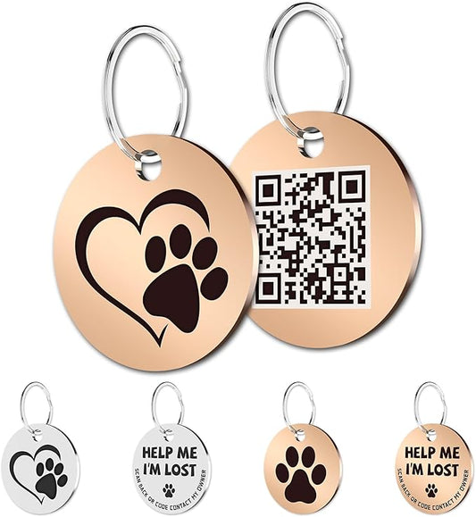 MYLUCKYTAG Stainless Steel QR Code Pet ID Tags Cat Tags - Pet Online Profile - Scan QR Receive Instant Pet Location Alert Email