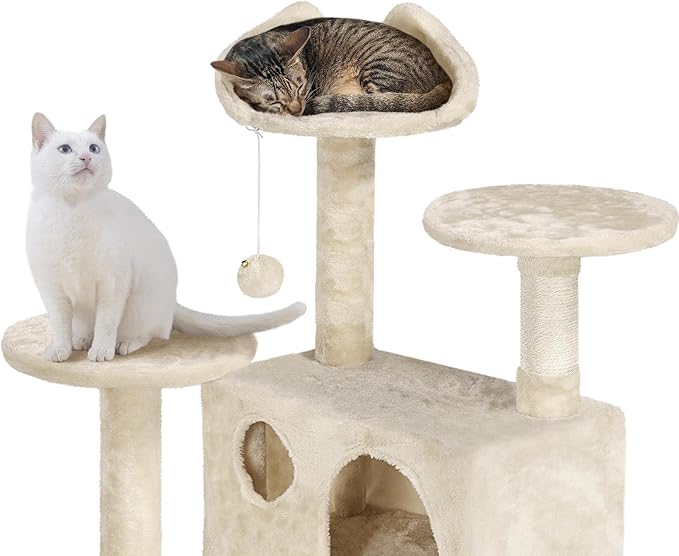 Yaheetech 62in Cat Tree Cat Tower for Indoor Cats, Cat Furniture w/Double Cat Condo, Scratching Posts, Multiple Platforms and Balls for Kittens & Cats, Beige