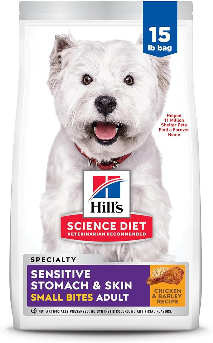 Hill's Science Diet Sensitive Stomach & Skin, Adult 1-6, Stomach & Skin Sensitivity Support, Small Kibble, Dry Dog Food, Chicken Recipe, 15 lb Bag