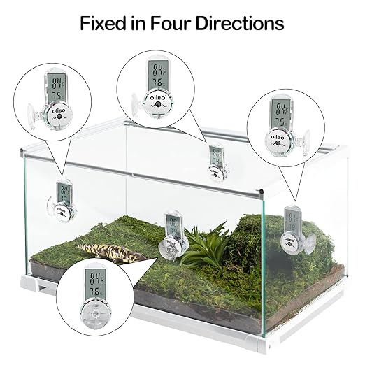 OIIBO Reptile Thermometer Hygrometer for Terrarium Tank, Digital Display Reptile Thermometer and Humidity Gauge Upgraded Reptile Thermometer with Suction Cup