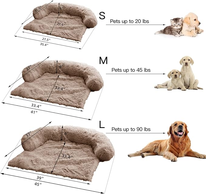 Calming Dog Bed Fluffy Plush Dog Mat for Furniture Protector with Removable Washable Cover for Large Medium Small Dogs and Cats (Large(45x37x6), Light Brown)