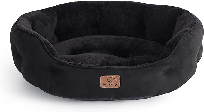 Bedsure Dog Beds for Small Dogs - Round Cat Beds for Indoor Cats, Washable Pet Bed for Puppy and Kitten with Slip-Resistant Bottom, 20 Inches, Black