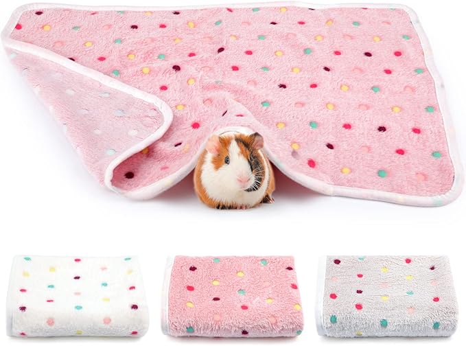 BWOGUE Guinea Pig Blanket, 3 Pack Small Animal Soft Warm Pet Fleece Blankets Sleep Mat Pad Cover Flannel Throw for Hamster Guinea Pig Rabbit Dog Cat Chinchilla Hedgehog