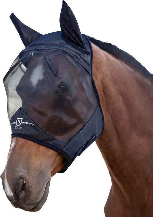 Harrison Howard CareMaster Horse Fly Mask Half Face with Ears Black XL Extra Full Size