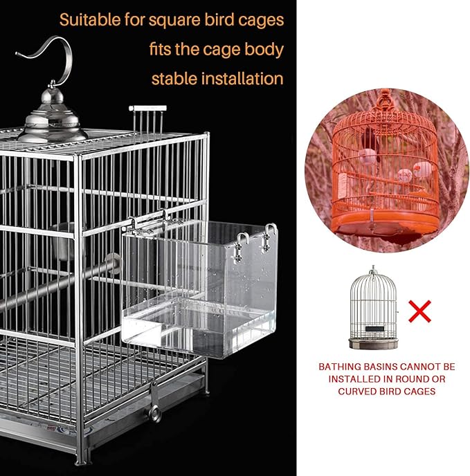 Hanging Bird Bath Cube Bird Bathtub Bath Shower Box Bowl Cage Accessory for Little Bird Canary Budgerigar Parrots Crested Myna Cockatiel Lovebird Parakeet Bath (Large)