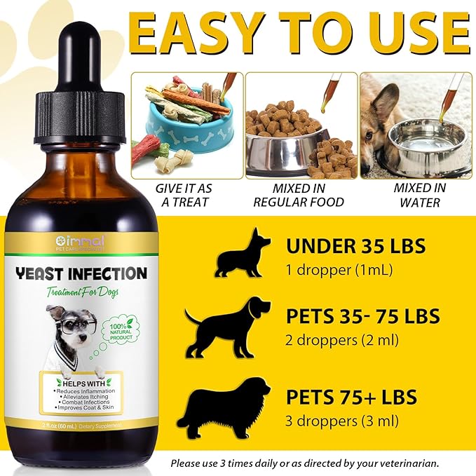 Yeast Infection Treatment for Dogs (2 fl oz), Natural Yeast Treatment for Dogs, Supports Healthy Itch Relief, Dog Allergy Relief, Alleviates Itching, Improves Coat & Skin, Dog Herbal Supplement