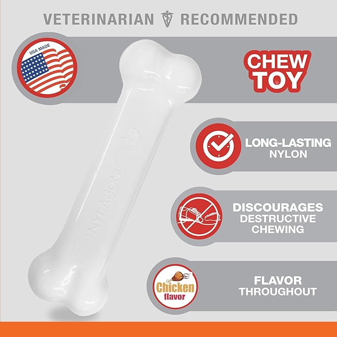 Nylabone Power Chew Classic Bone Chew Toy for Dogs, Durable Dog Toys for Aggressive Chewers, Bacon & Chicken Flavor, Medium/Wolf (2 Count)