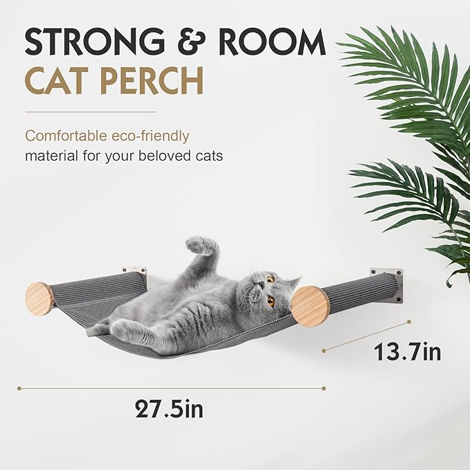 Cat Hammock Wall Mounted Large Cat Perch with 2 Cat Wall Steps - Cat Wall Shelves for Indoor Cats or Kitty - Premium and Modern Cat Furniture for Sleeping, Playing, Climbing (Grey)