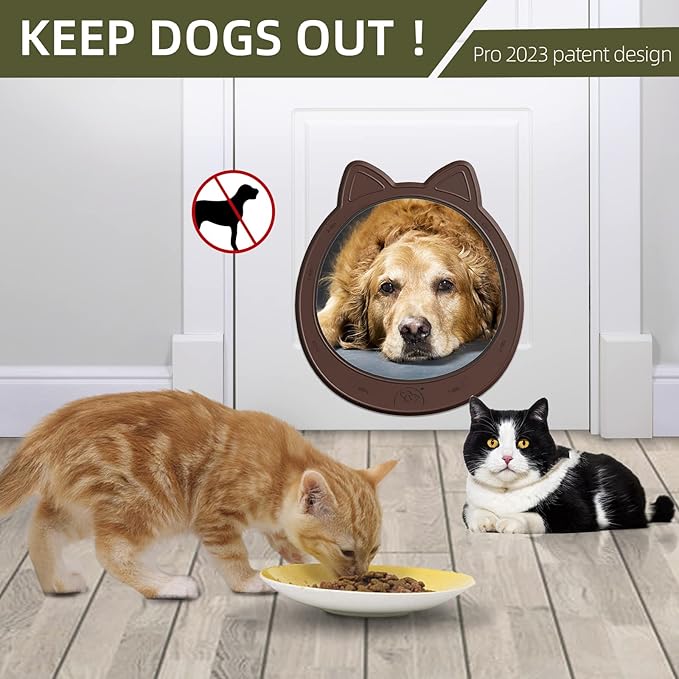 Large Cat Door, Cat Door Interior Door, No Flap Cat Door, Easy to Install, Strong Pet Door for Cat, No Training, Up to 22 LBS, Coffee