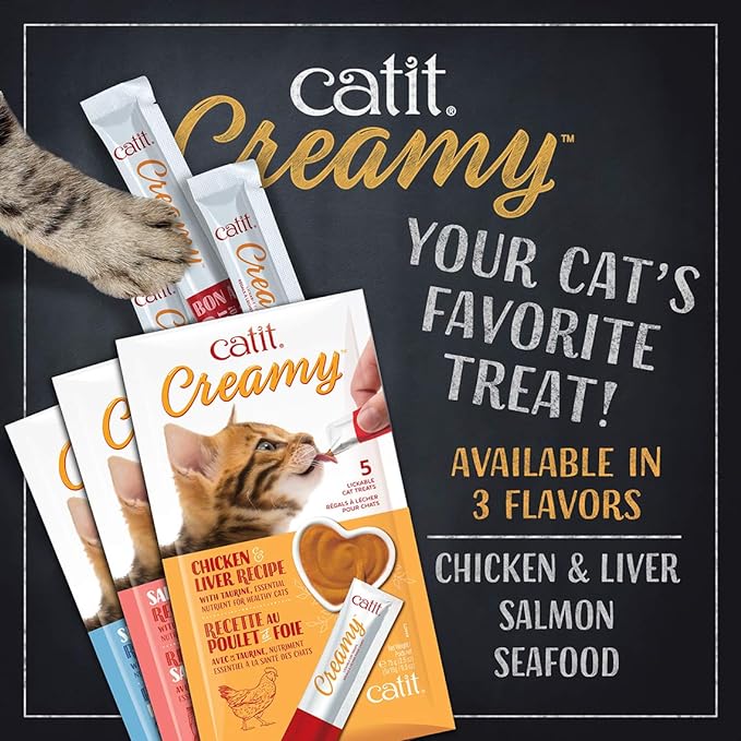 Catit Creamy Lickable Cat Treat, Healthy Cat Treat, Salmon, 12 Pack