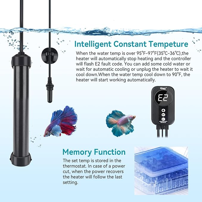 hygger Marine Aquarium Heater 100W,Titanium Heater with Digital LED Controller & Temperature Probe,Submersible Fish Tank Heater with Temperature Calibration,for Saltwater Freshwater Tank 15-20Gallon