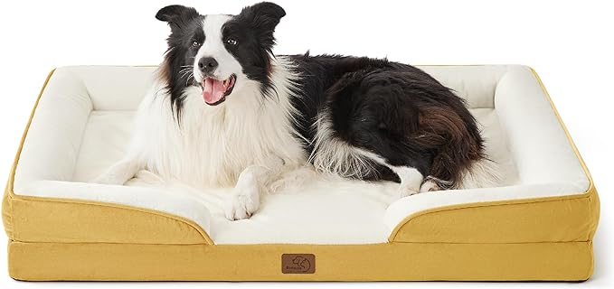 Bedsure Orthopedic Dog Bed for Large Dogs - Big Washable Dog Sofa Beds Large, Supportive Foam Pet Couch Bed with Removable Washable Cover, Waterproof Lining and Nonskid Bottom, Spicy Mustard