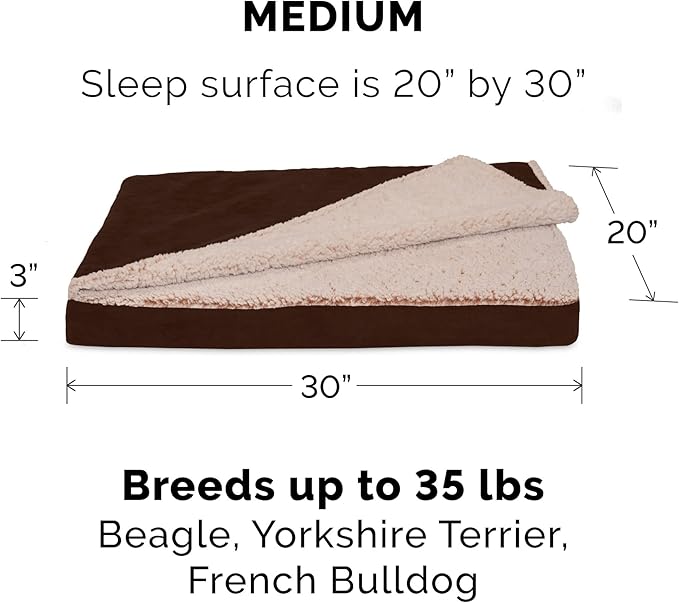 Furhaven Replacement Dog Bed Cover Berber & Suede Blanket Top Mattress, Machine Washable - Espresso, Medium