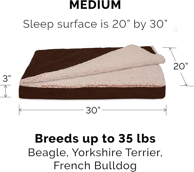 Furhaven Orthopedic Dog Bed for Medium/Small Dogs w/ Removable Washable Cover, For Dogs Up to 35 lbs - Berber & Suede Blanket Top Mattress - Espresso, Medium