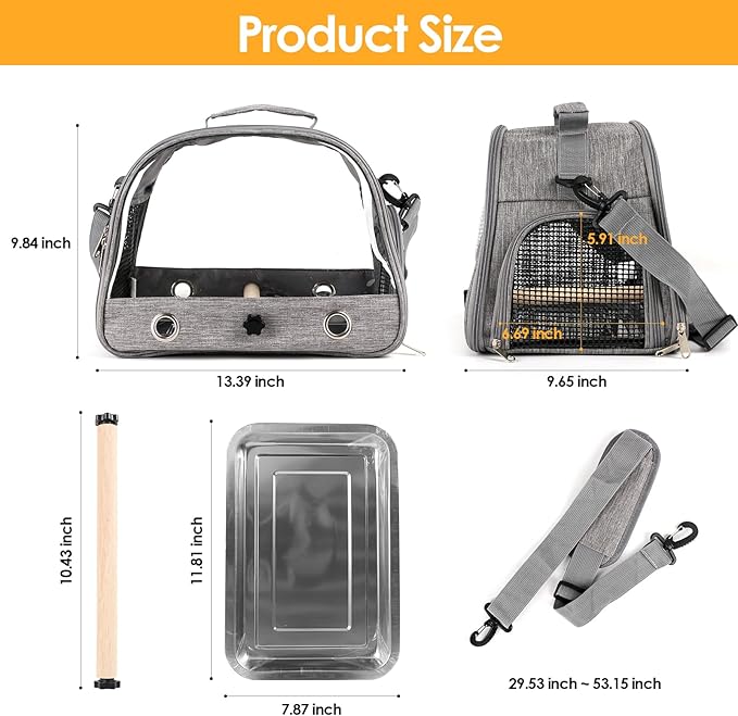 Bird Travel Carrier with Perch Parakeet Backpack Carriers with Stainless Steel Plate Portable Pet Carrier Bag for Bird Cage Accessories Transparent Travel Carrier Cage for Budgie Conure Cockatiel