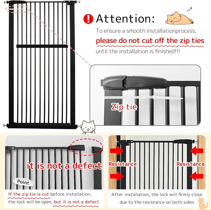Extra Tall Pet Gate 55.12" High Pressure Mounted 50.79"-55.11 Extra Wide (9 Sizes) 1.37" Gap for Cat Dog Children Stairs Doorway Hallway No Drilling Auto-Close (50.79"-55.11", Black)