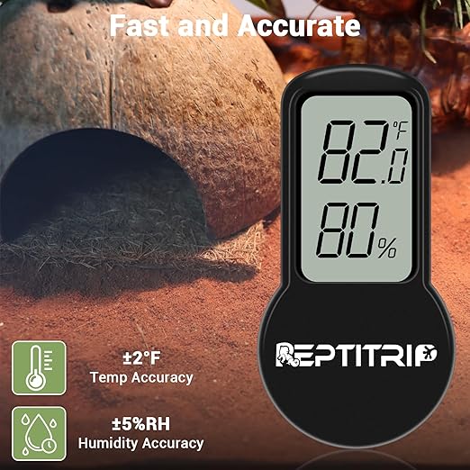 Reptile Thermometer, Hygrometer for Reptile Tank, Hygrometer Thermometer with Digital LCD Display, Support for Fahrenheit and Celsius, with Two Batteries