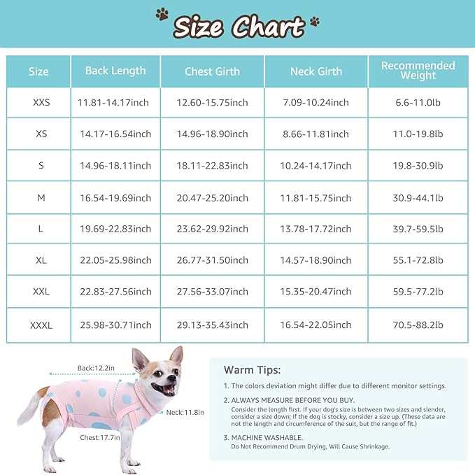 Dog Recovery Suit, Professional Dog Surgery Suit Post Spay, Neuter, Abdominal Surgical Suit for Male Female Dogs Can Pee, Prevent Licking Soft Breathable Cotton Covers Wound (Pink, XX-Small)