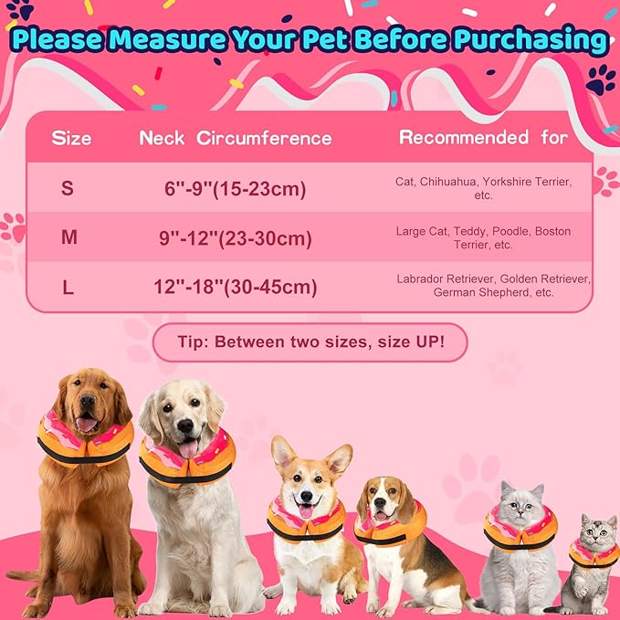 Grand Line Donut Inflatable Collar for Dogs and Cats, Soft Recovery Dog Cone After Surgery, Protective Pet Neck Cone for Small, Medium, Large Dogs, Not Block Vision (Pink, S)