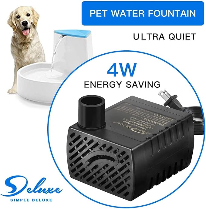 Simple Deluxe 80 GPH Submersible Pump with Adjustable Intake & 6' Waterproof Cord for Hydroponics, Aquaponics, Fountains, Ponds, Statuary, Aquariums & more, Black