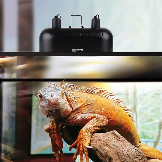 15inch Light Fixture, Max 150W Dual Reptile Heat Lamp Fixture with Separate Switches, Double Dome UVB Light Fixture for Reptile Terrarium and Tortoise Habitat