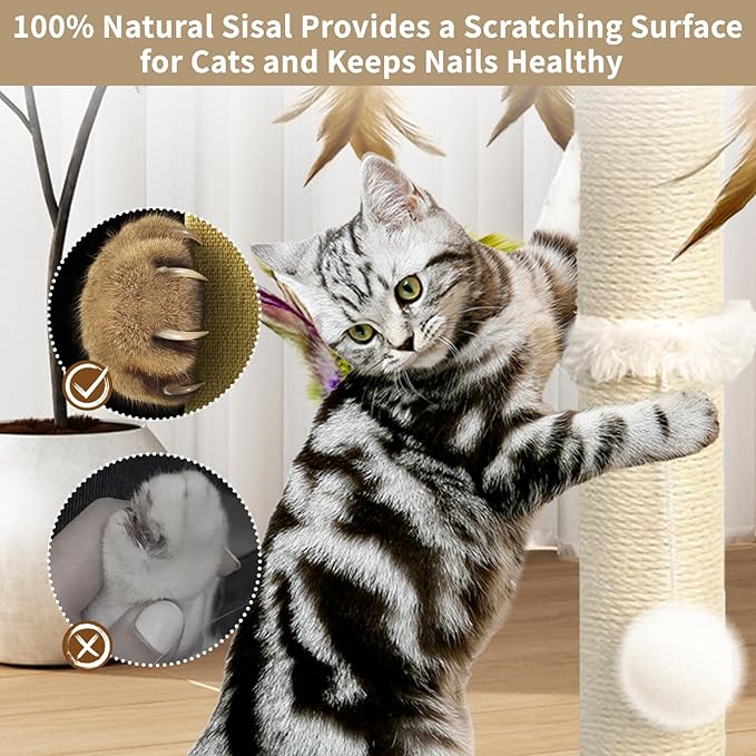 Cat Scratching Post, Sisal Scratching Posts for Indoor Cats Adults with Hanging Ball and Interactive Toys, 2 Mounting Methods Cat Scratcher for Kitten Cats, 25 inches