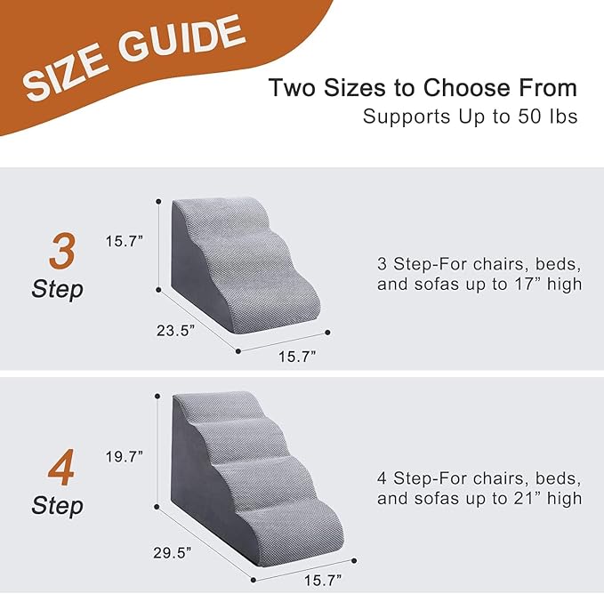 Ryoizen Dog Stairs for Small Dogs, Dog Steps for Bed Pet Stairs for Couch, Dog Ramp with Durable Non-Slip High Density Foam Up to 18'' H, Best for Senior Achy Dog, Cats, Small Pets, Gifts Lint Roller