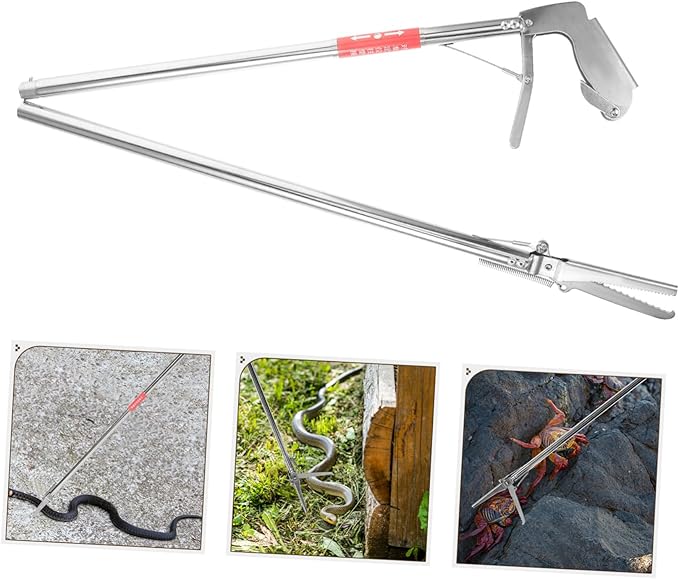 Snake Sticks Useful Snake Catcher Clip Snake Grabber Tool Folding Snake Catcher Clamp Snake Stick Catcher Snake Tong Reptile Grabber Snake Clip Turntable Hook Stainless Steel Crawl, 122x13cm