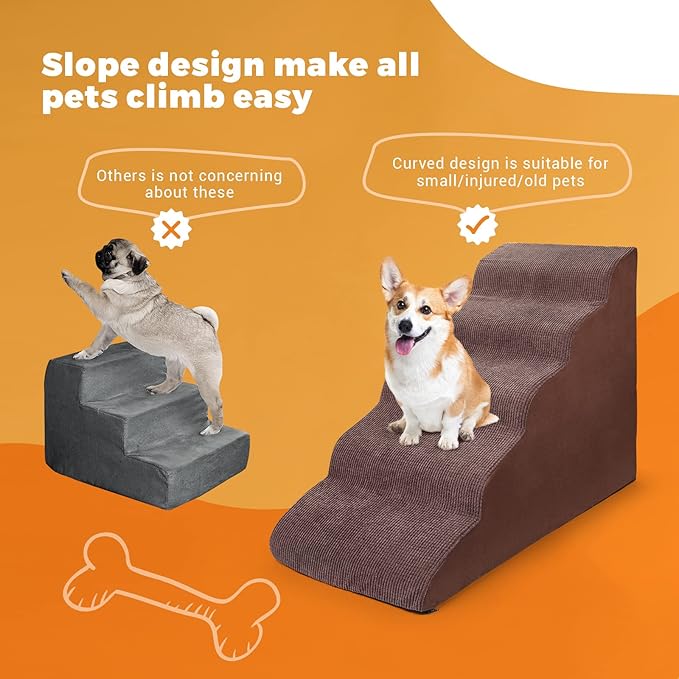 Foam 5 Tier Dog Steps&Stairs for High Beds 25 inches High, Tall Extra Wide Pet Stairs/Steps for High Beds/Bedsides,Non-Slip Dog Ramps for Small Older Dogs Cats(Chocolate Brown)