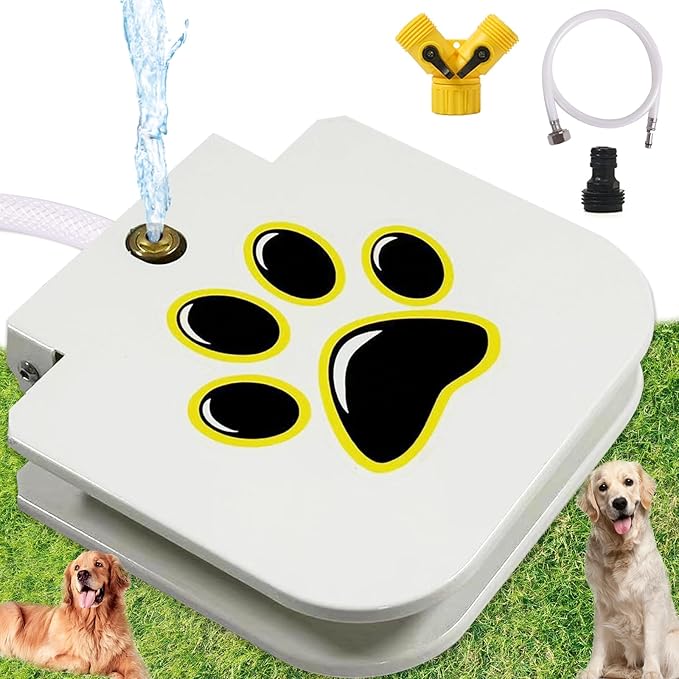 Outdoor Dog Water Fountain Step On - Upgrade Large Dog Sprinkler Drinking Water Dispenser Dog Paw Waterer Activated with Stainless Steel Braided Hose