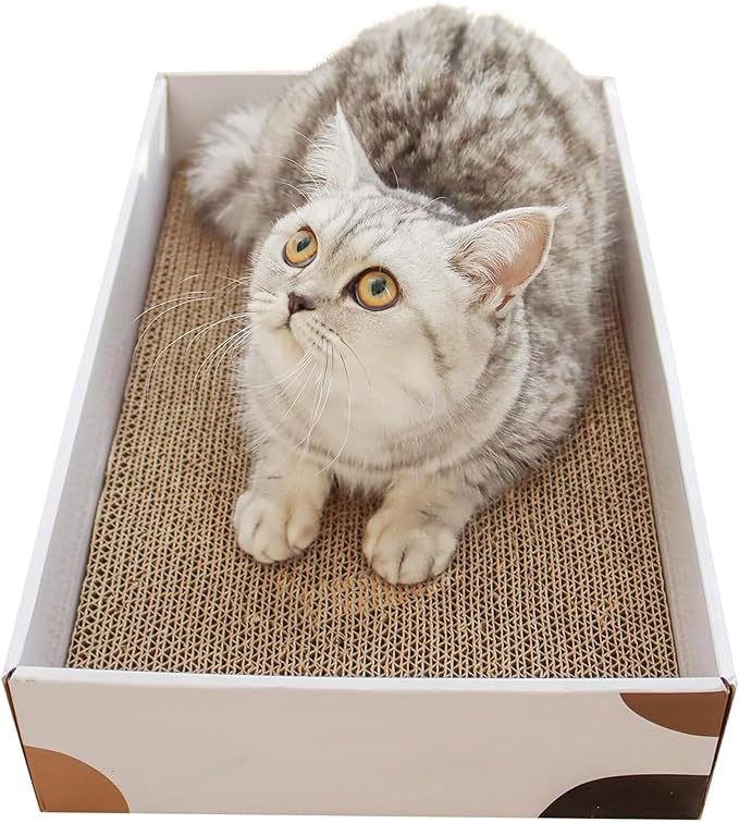 ComSaf Cat Scratcher Cardboard Indoor - 17"x10" Cat Refill Box with 3 Pcs Scratching Board Reversable Long Lasting Clawing Pad for Cats, Corrugate Scratchers Bed Sofa Couch Furniture Wall Protector