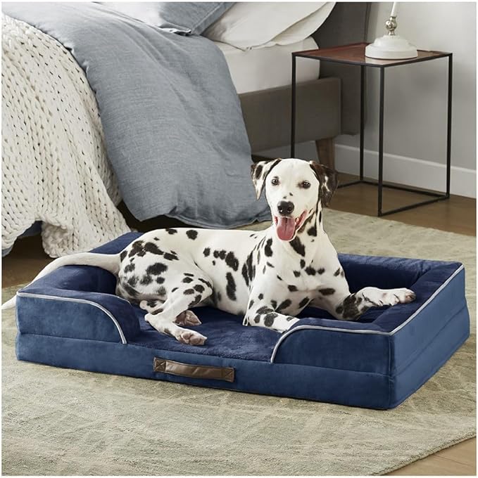 Friends Forever Orthopedic Dog Bed, Bolster Dog Bed with Memory Foam Dog Couch Sofa and Removable Washable Cover, Ally Navy, 35x25x6.5