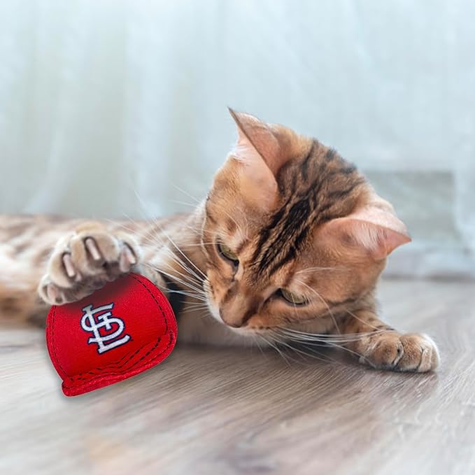 BEST PLUSH CAT TOY MLB ST LOUIS CARDINALS Complete Set of 3 piece Cat Toys filled with Fresh Catnip. Incl: 1 Baseball Cap Cat Toy, 1 Baseball Cat Toy with Feathers & 1 Beer Bottle. Beautiful Team LOGO