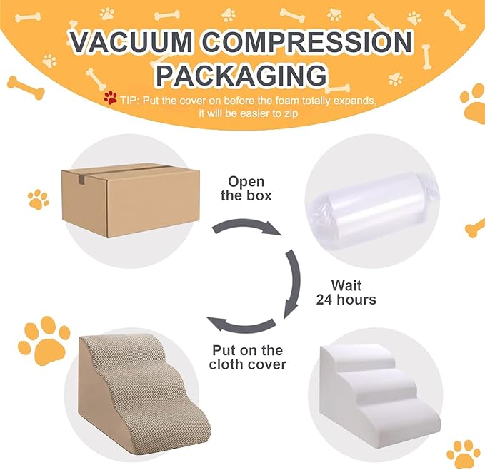 Ryoizen Dog Stairs Ramps for Large Medium Dogs to High Bed and Couch Up to 24'', 4-Step Dog Steps with Sturdy Foam, Pet Stairs with Non-Slip Bottom for Puppy and Cat, Gifts Lint Roller for Dogs, Tan