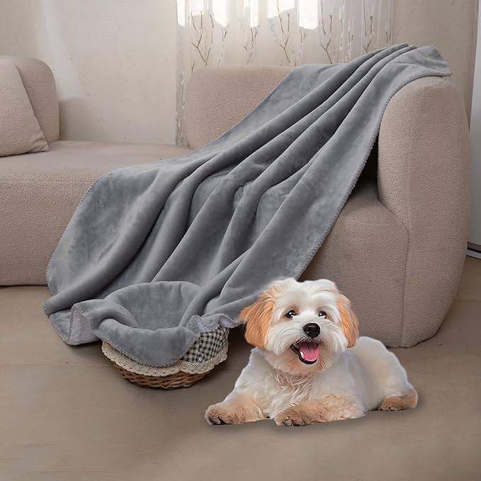 Waterproof Pet Dog Blankets, Pattern Printing Super Soft Warm Fluffy Facecloth Sofa Car Bed Protector, Urine Proof Washable Outdoor Pet Blanket for Puppy Large Dogs & Cats(Grey&White 80 * 60)