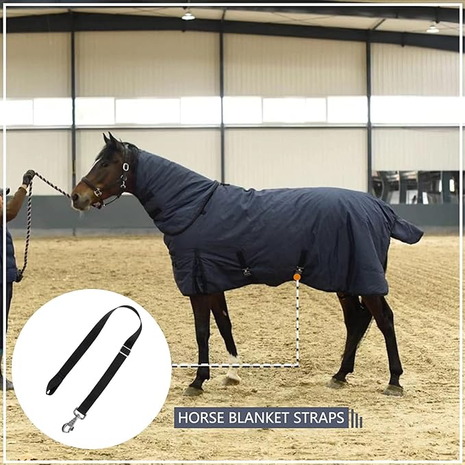 Premium Horse Blanket Sheet Leg Straps, Replacement Stretchy Belly Strap with Swivel Snaps and Sewn Loop End, Adjustable Length from 22 to 40 Inch Black (4 Pcs)