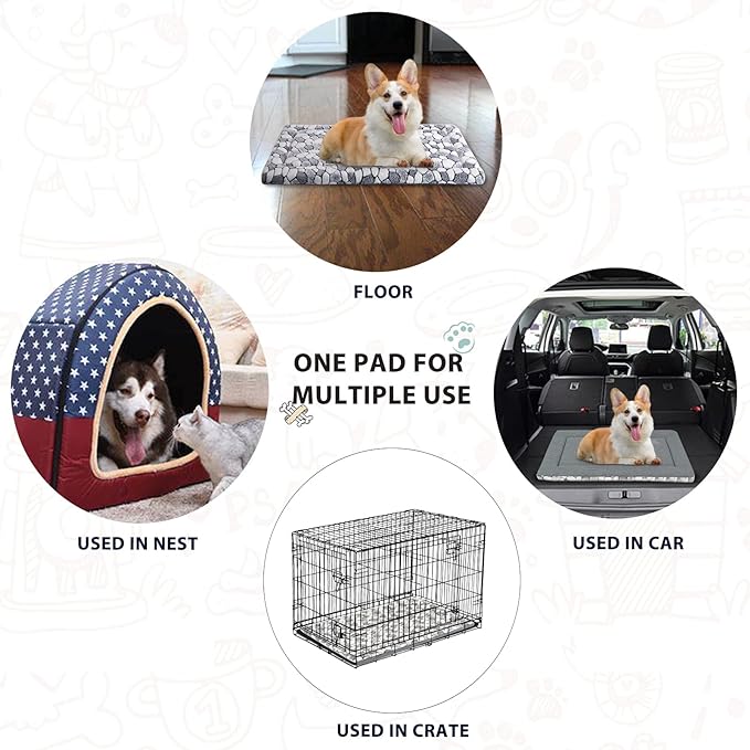 VANKEAN Dog Crate Pad Bed Mat Reversible (Cool & Warm), Soft Pet Sleeping Mat Dog Bed for Crate Suitable for Small to XX-Large Dogs and Cats, Machine Washable Crate Beds, Grey Stone Pattern