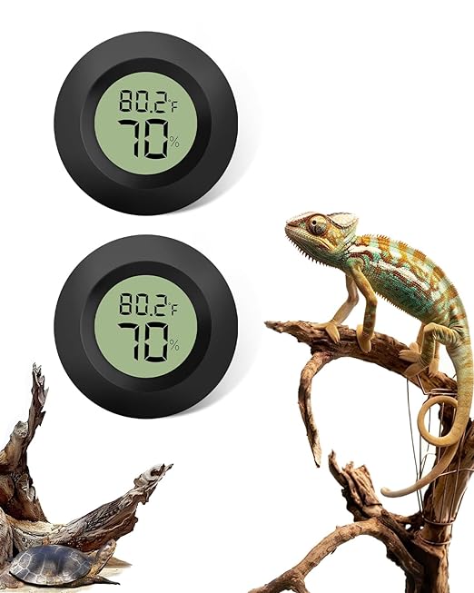 Reptile Tank Thermometer 2PCS Reptile Thermometer, for for Bearded Dragon, Jumping Spider, Leopard Gecko, Hermit Crab, Gecko, Ball Python, Lizard Aggforbl Black