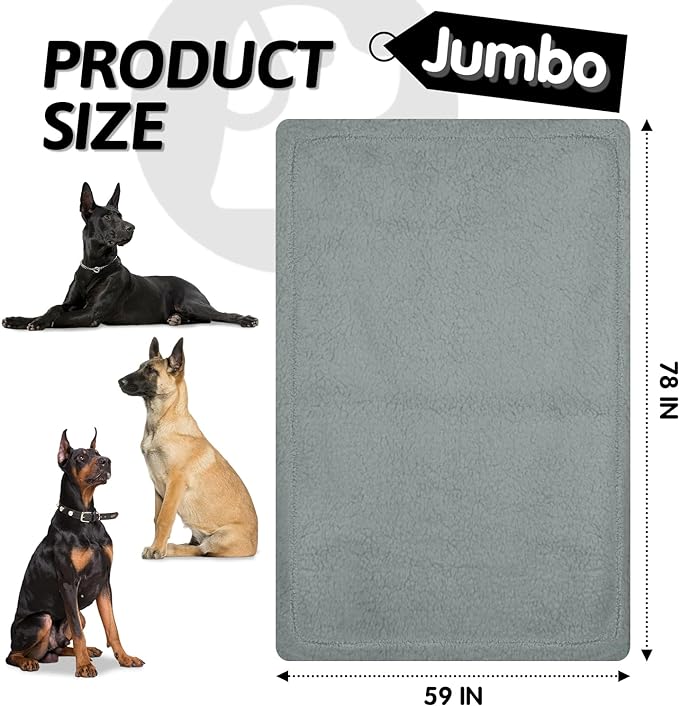 furrybaby Dog Blanket Soft Dog Blankets for Large Dogs Puppy Essentials Washable Sherpa Fleece Cat Blanket 59x78 Inches for Bed Furniture Couch Sofa (Jumbo Grey)