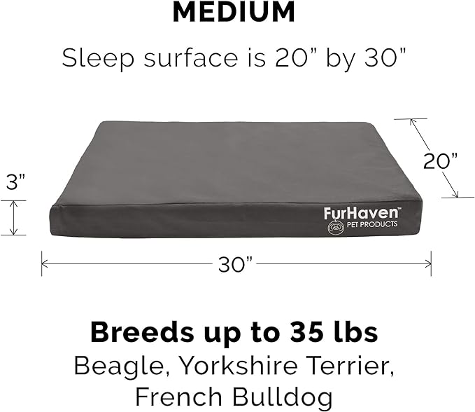 Furhaven Water-Resistant Cooling Gel Dog Bed for Medium/Small Dogs w/ Removable Washable Cover, For Dogs Up to 35 lbs - Indoor/Outdoor Logo Print Oxford Polycanvas Mattress - Stone Gray, Medium