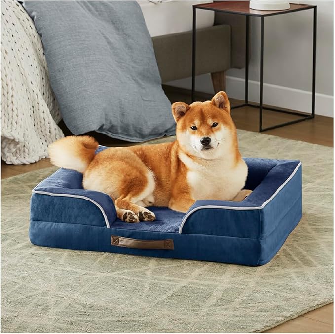 Friends Forever Orthopedic Dog Bed, Bolster Dog Bed with Memory Foam Dog Couch Sofa and Removable Washable Cover, Ally Navy, 28x23x6.5