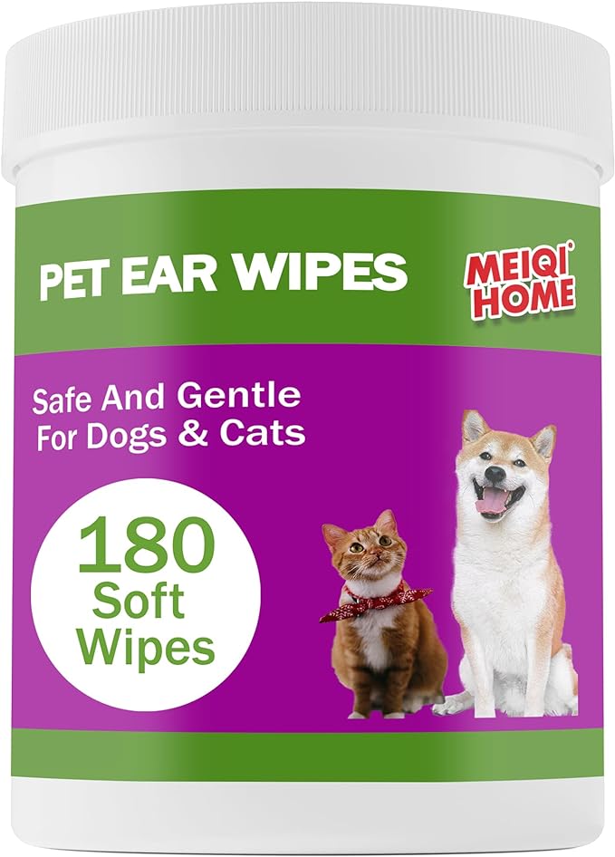 180 Count Dog Ear Cleaner Wipes , Dog Ear Wipes , Gently Remove Ear Wax, Debris - Soothes & Relieves Ear Itching, Fresh Mugwort Scent, All Natural Ingredients，Safe & Gentle Ear Wipes for Dogs & Cats