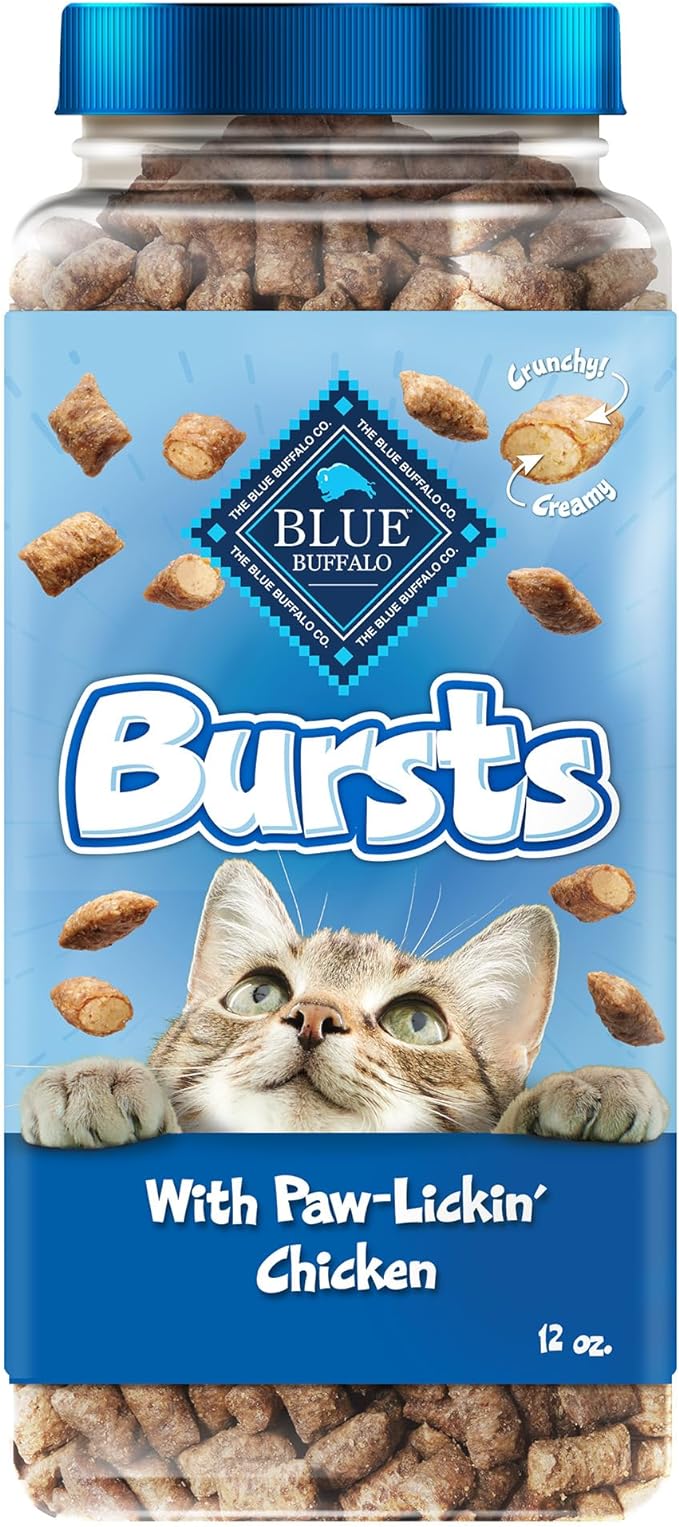 Blue Buffalo Bursts Crunchy & Creamy Cat Treats, Great for Training, Paw-Lickin' Chicken, 12-oz. Tub