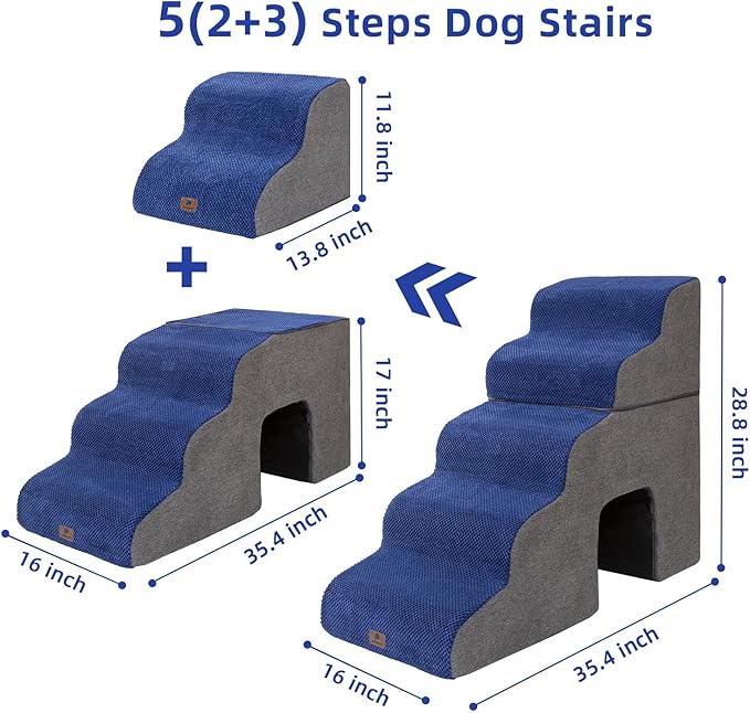 Dog Stairs Ramp for High Beds and Couch,Curved Dog Steps for Small Dogs and Cats Pet Stairs Non-Slip Balanced Portable Pet Step Indoor, 5 Steps,Navy Blue