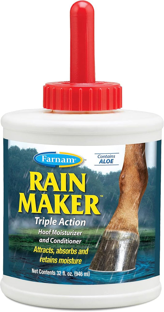 Farnam Rain Maker Triple Action Hoof Oil for Horses Moisturizer and Conditioner, Attracts, Absorbs and Retains Moisture, Contains Aloe, 32 Oz.