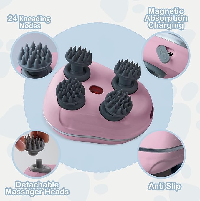 Scalp Massager Pet-Friendly Silicone Massage Brush - Soothing Head, Scalp and Body Scrubber for Pets - Cat Face Electric Sratchers - Gentle Grooming Tool for Ultimate Relaxation (Pink)