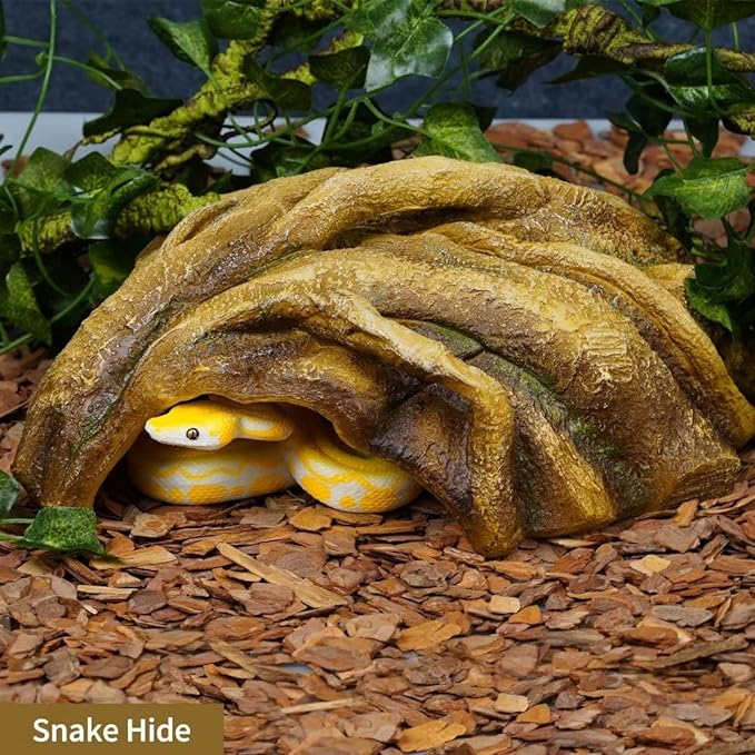 Reptile Hide Resin Tree Stump Snake Hide and Cave Hideout Terrarium Habitat Reptile Tank Accessories Decor Leopard Gecko Habitat Shelter for Bearded Dragon Corner Lizard Spider Frog Amphibians