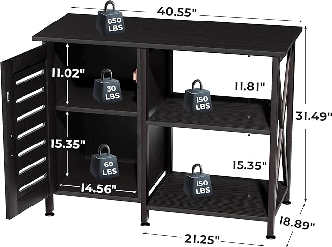 40-50 Gallon Fish Tank Stand, Aquarium Stand with Cabinet Accessories Storage, Heavy Duty Metal Frame, 40.55" L*18.89" W Tabletop, 850LBS Capacity, Black PG02YGB